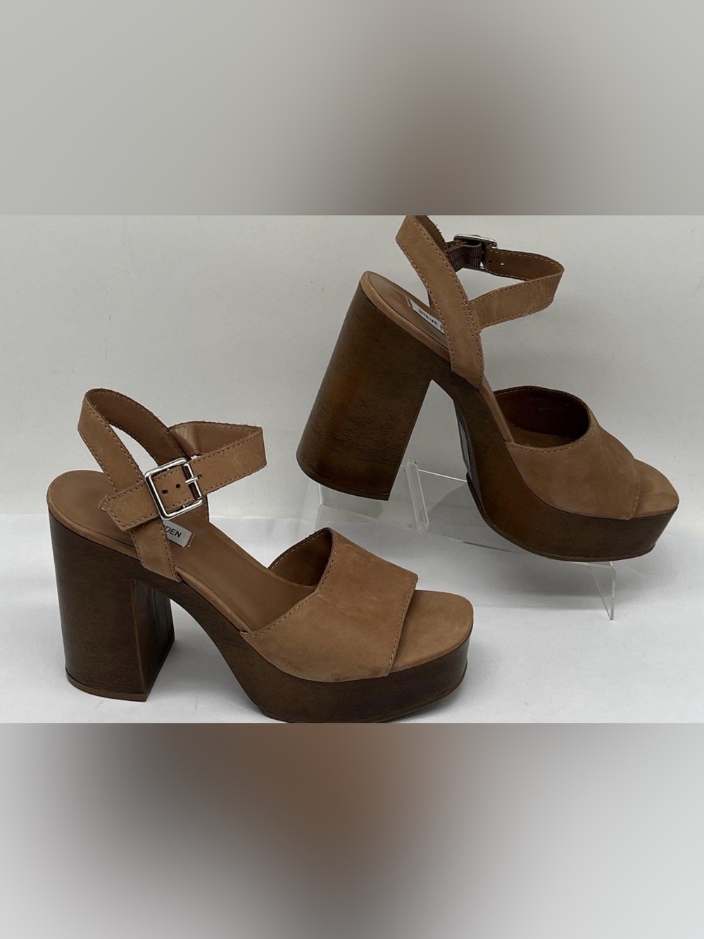 Steve Madden Kye Tan Suede Platform Block Heel Sandals Size 11 M